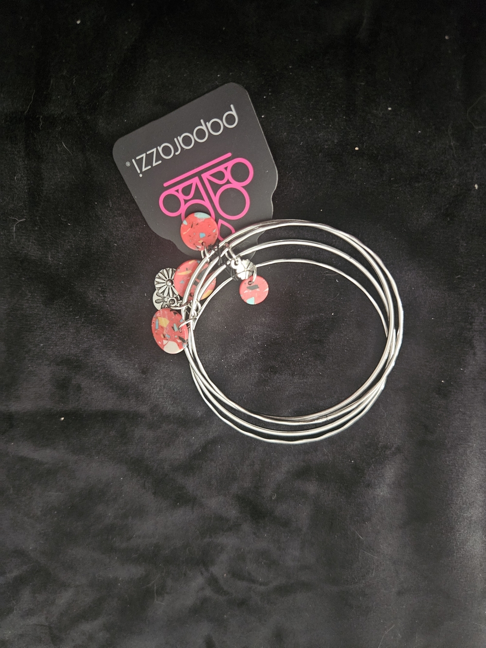 Paparazzi Silver Stackable Bangle Set with Red Charms
